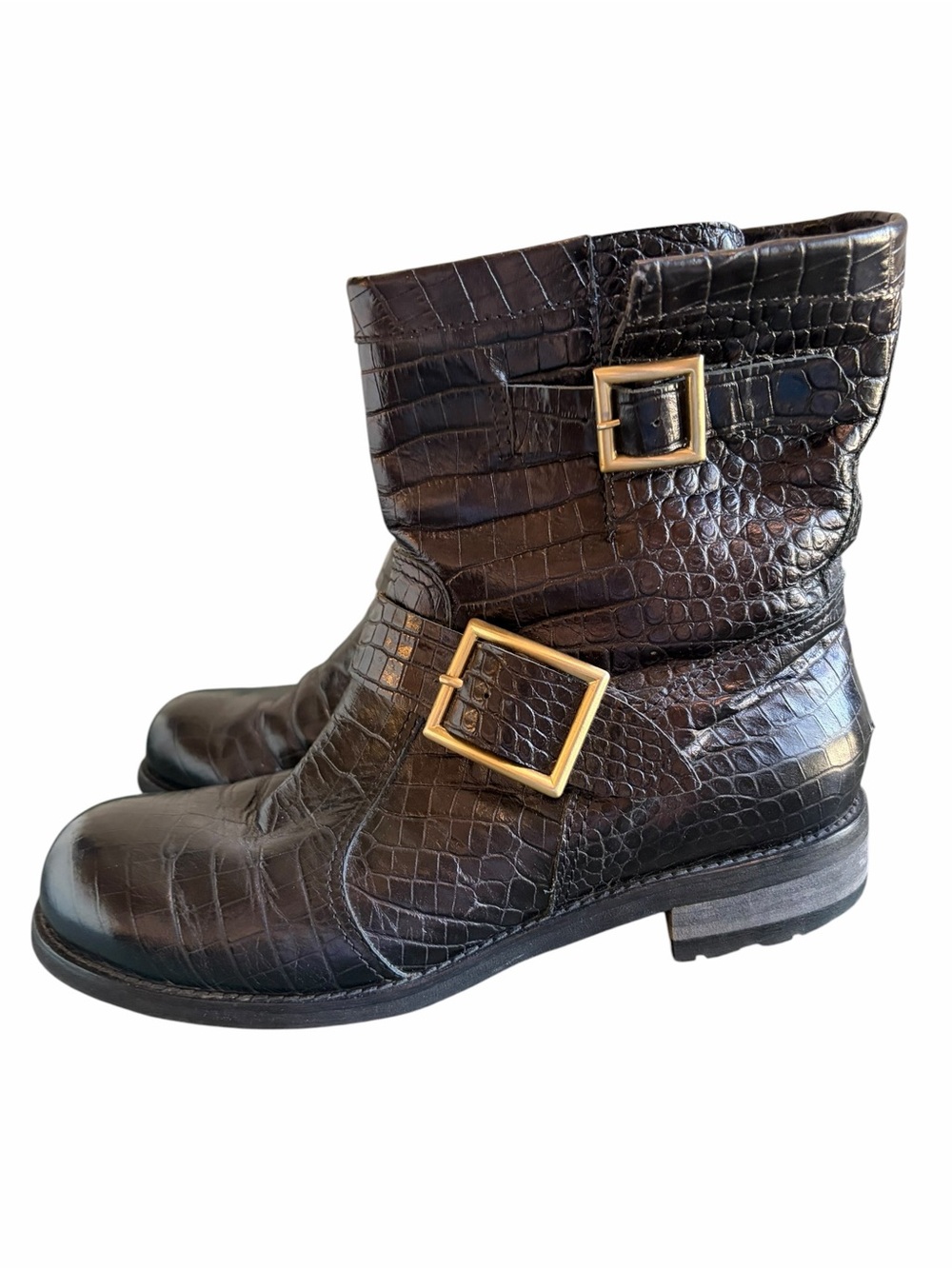 Jimmy Choo Stamped Mock Croc Moto Shearling Boots Size 37 - Picture 4 of 11